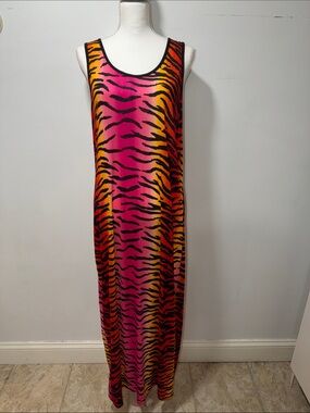 OBJEX‎ Womens Zebra Animal Print Maxi Dress Sleeveless PARTY BRATZ SZ 3X RETRO